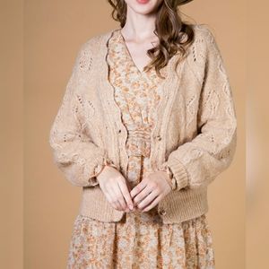 LOVERICHE Nordstrom Caramel Color cottage core Knit Cardigan beige sweater